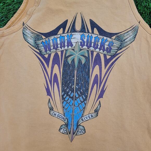 Vintage 90s Funny Work-Sucks Tank-Top Medium 19x25 Harrahs-Laughlin - Picture 9 of 16